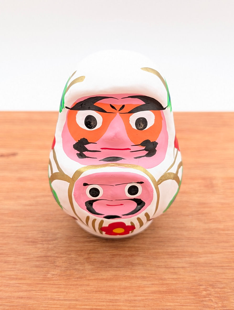 Miniature : Koshu Oyako Daruma blanc vintage de Yamanashi - 10cm
