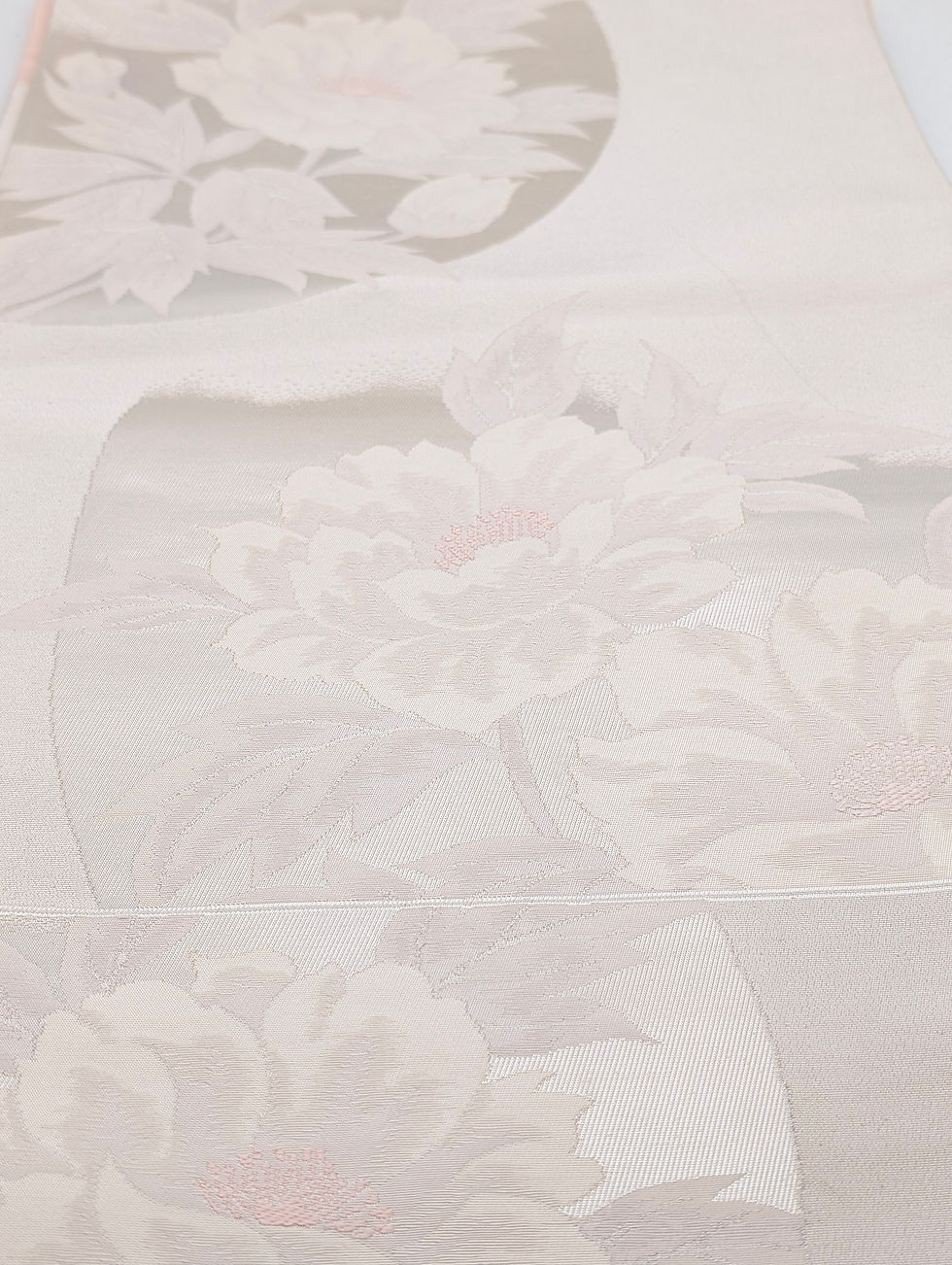 Miniature : Obi Fukuro Japonais Vintage Rose Pâle - Motif Pivoines