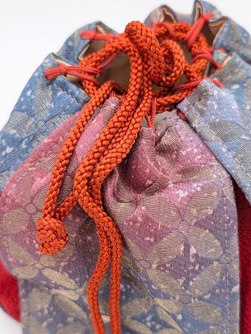 Miniature : Sac Kinchaku Japonais Traditionnel Vintage - Bleu et Rouge - Pochette Kimono
