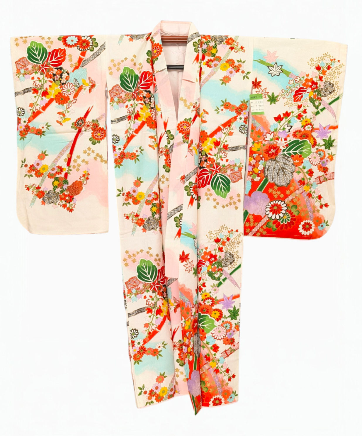 Kimono Enfant Vintage Japonais Soie Crème à Motifs Fleuris