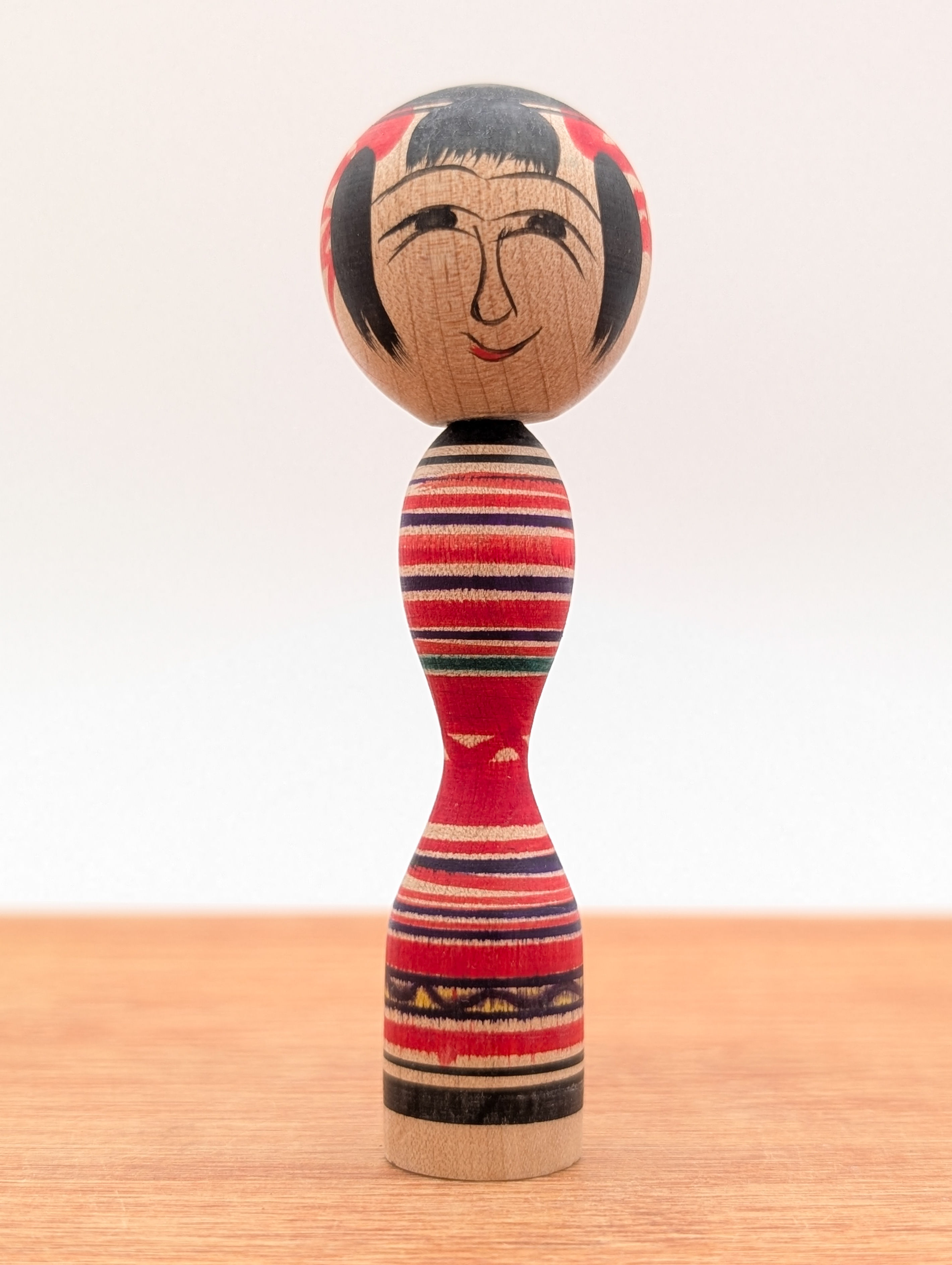 Mini Kokeshi Vintage Tsuchiyu Rayures - 9cm