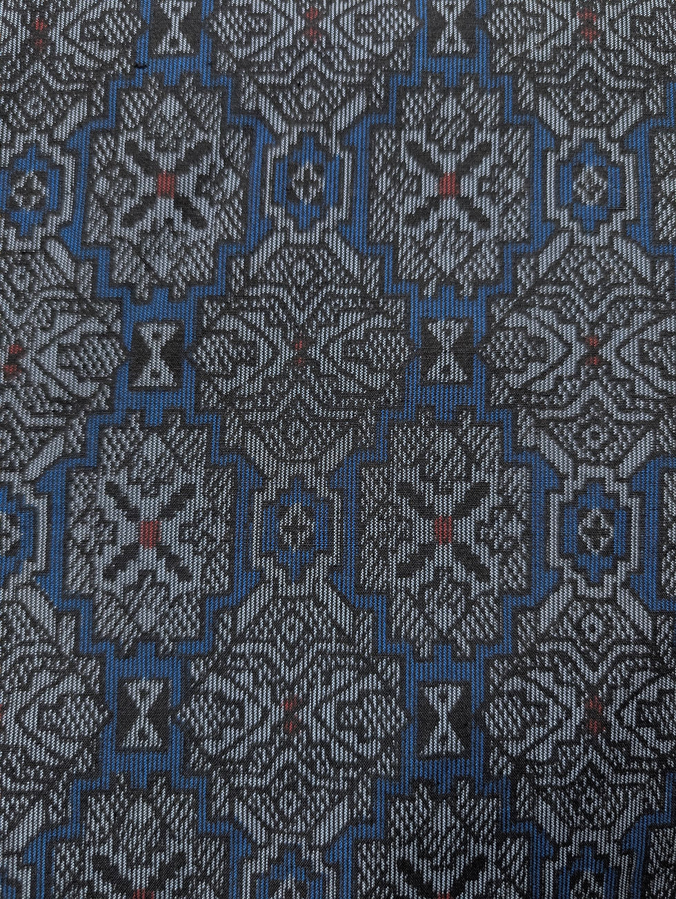 Miniature : Veste Haori Vintage Bleu Graphique - Texture Tsumugi Doublure Fleurie