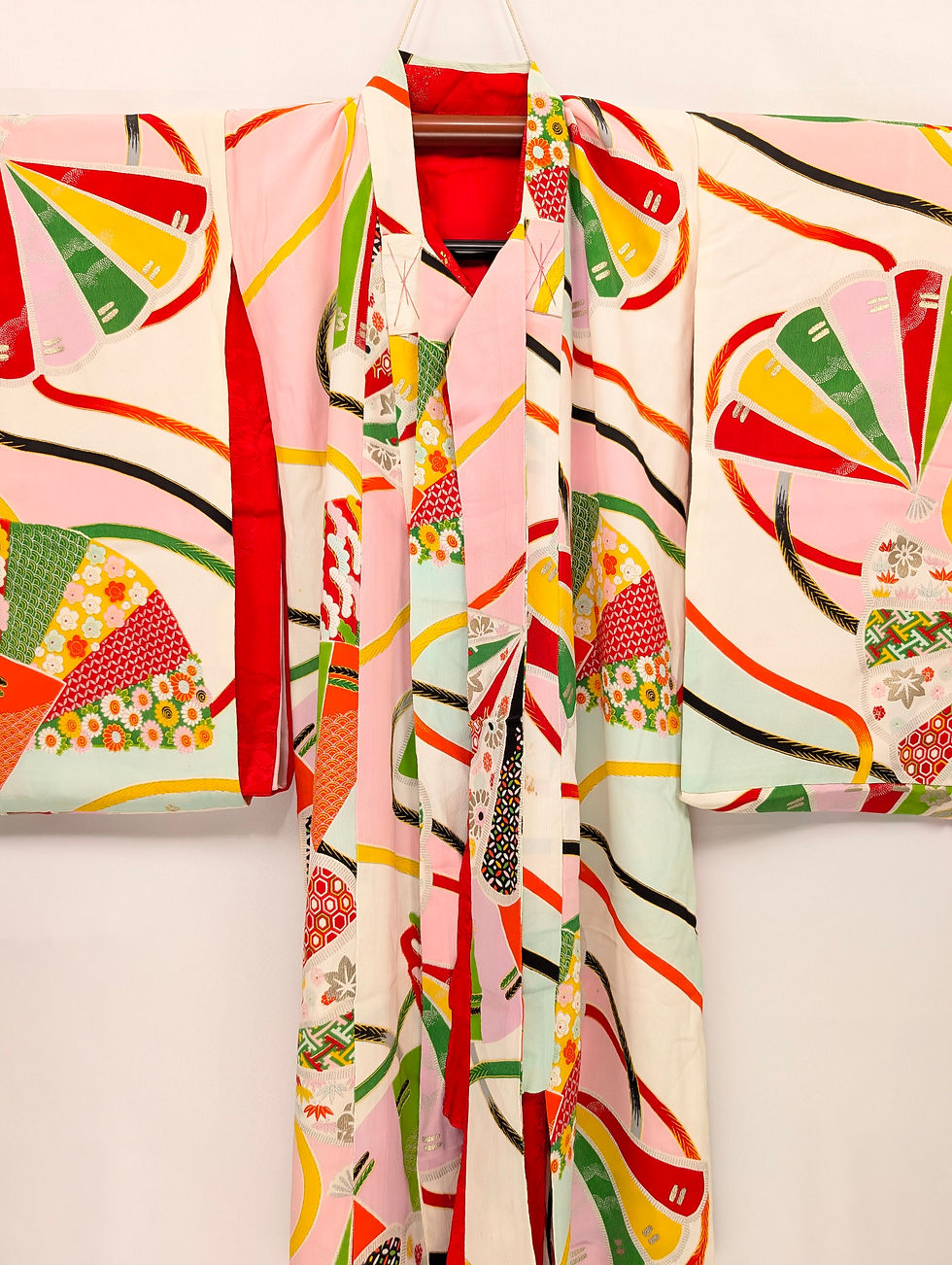 Miniature : Ensemble Kimono et Juban Enfant Vintage Japonais - Rose Crème Éventails