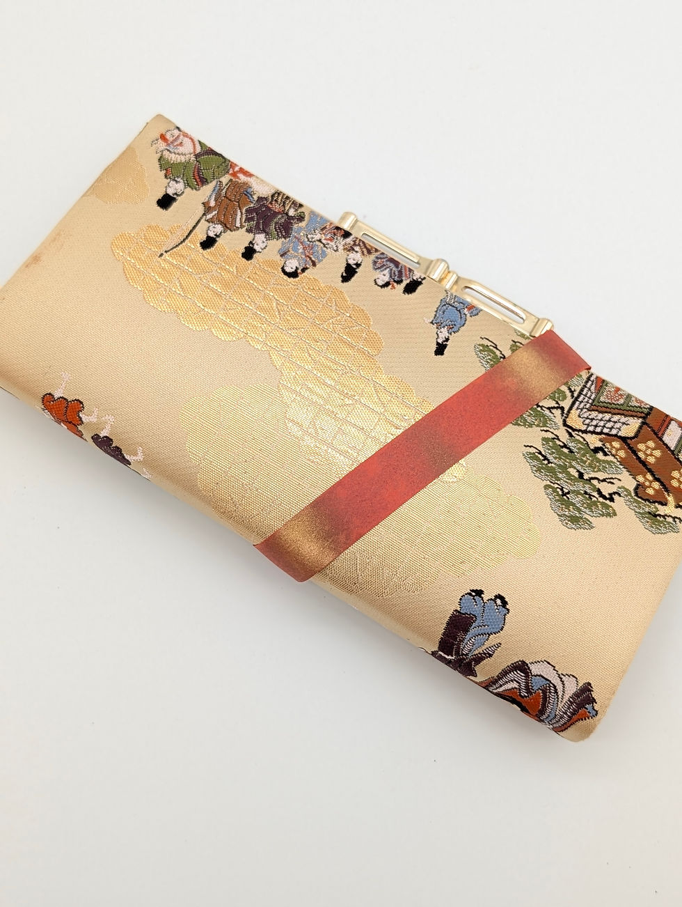 Miniature : Sac Pochette Japonaise Vintage Soie Nishijin Or - Minaudière Fermoir Kimono