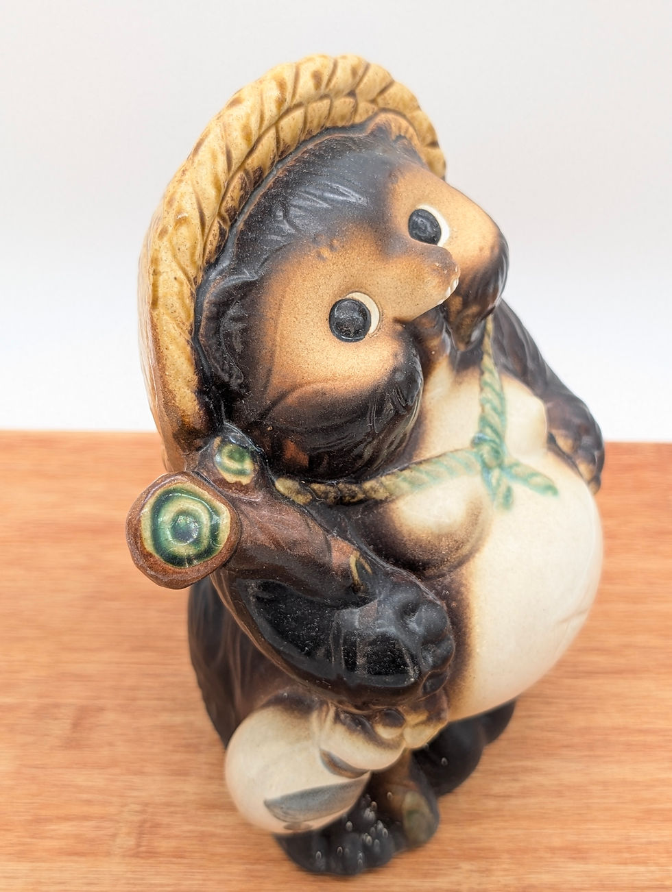 Miniature : Grande Figurine Tanuki Japonaise Vintage en Terre Cuite 20cm