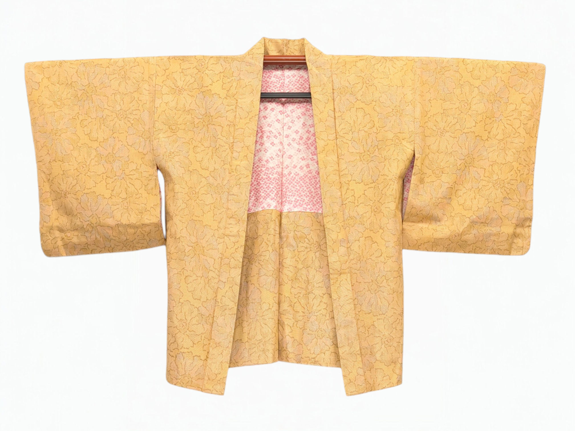Veste Haori Vintage Jaune Doré - Motifs Floraux