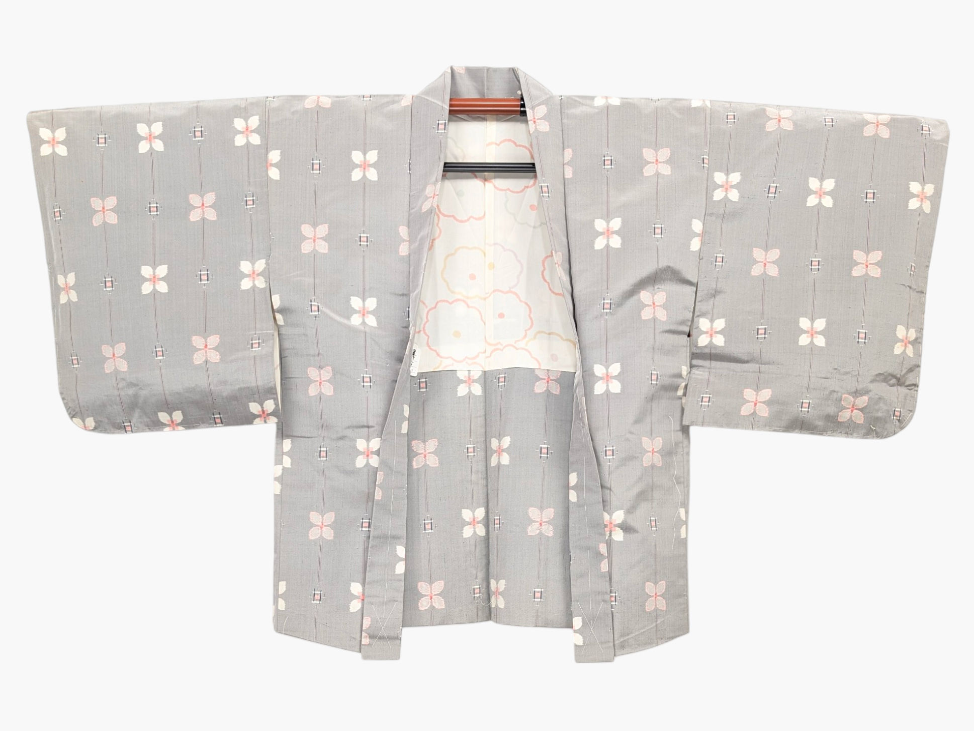 Veste Japonaise Haori Gris - Motifs Géométriques Kasuri