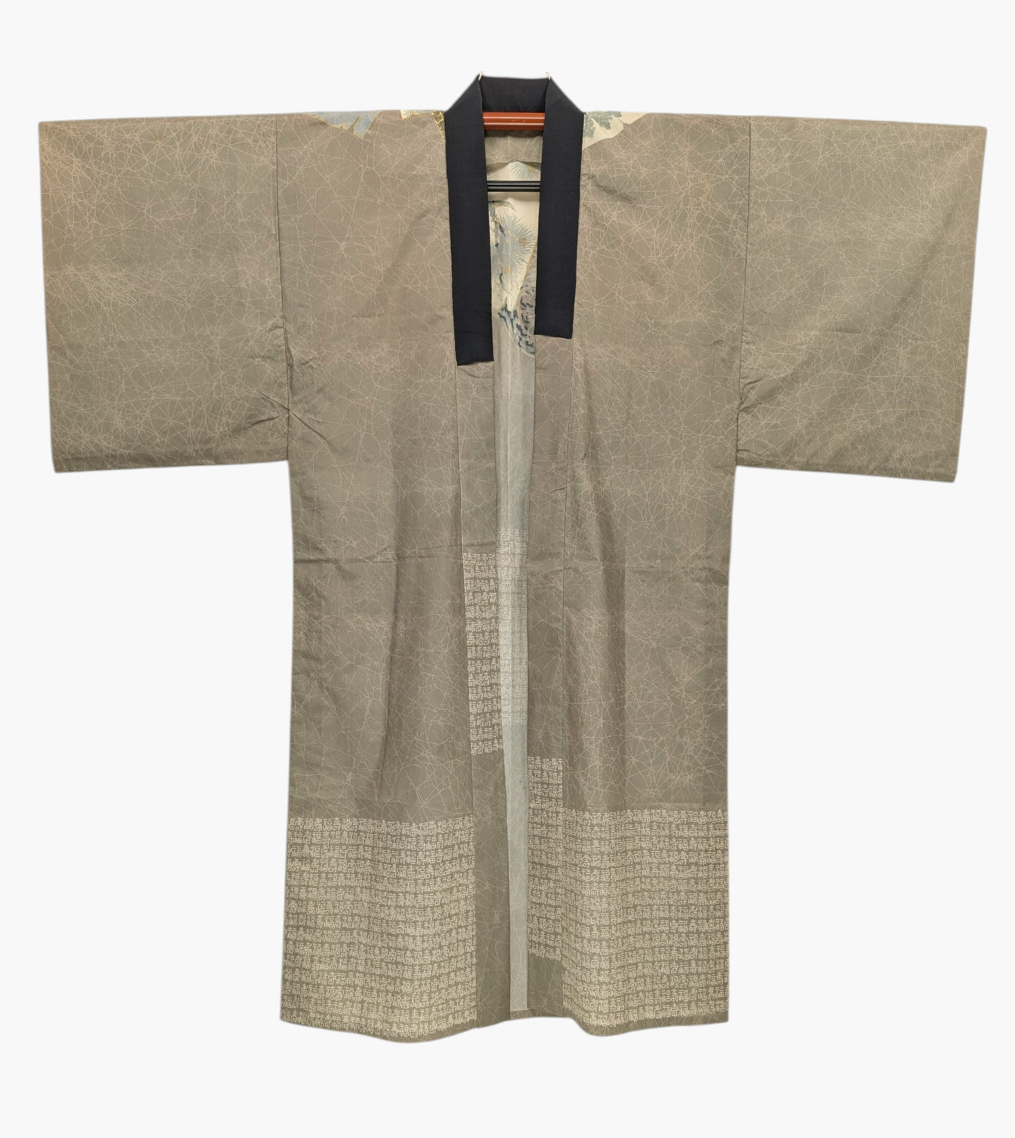 Juban Japonais Homme Vintage - Gris, Calligraphie & Pins