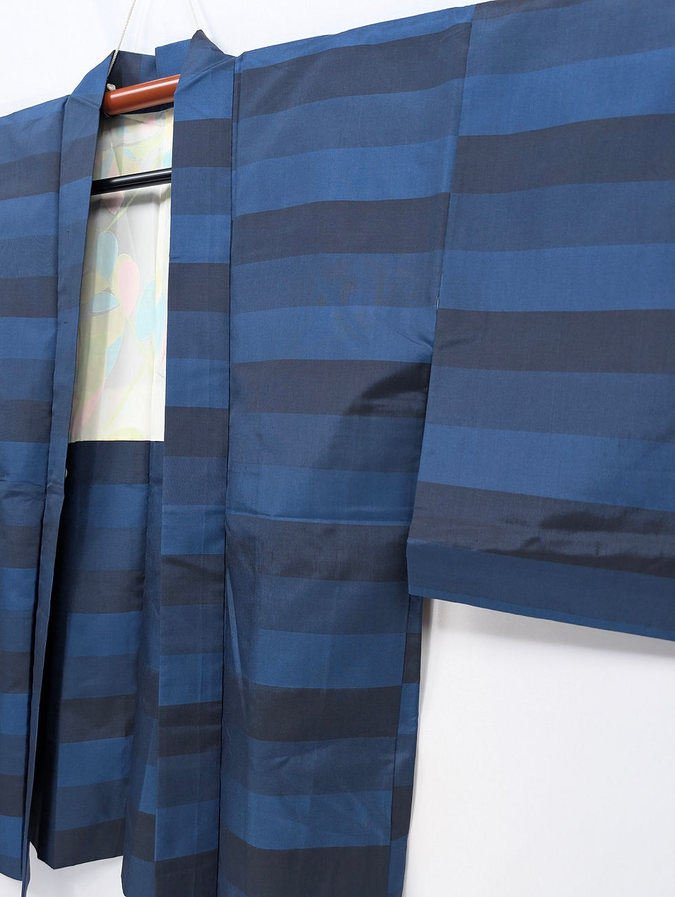 Miniature : Haori Vintage Bleu - Larges Rayures Horizontales Bicolores