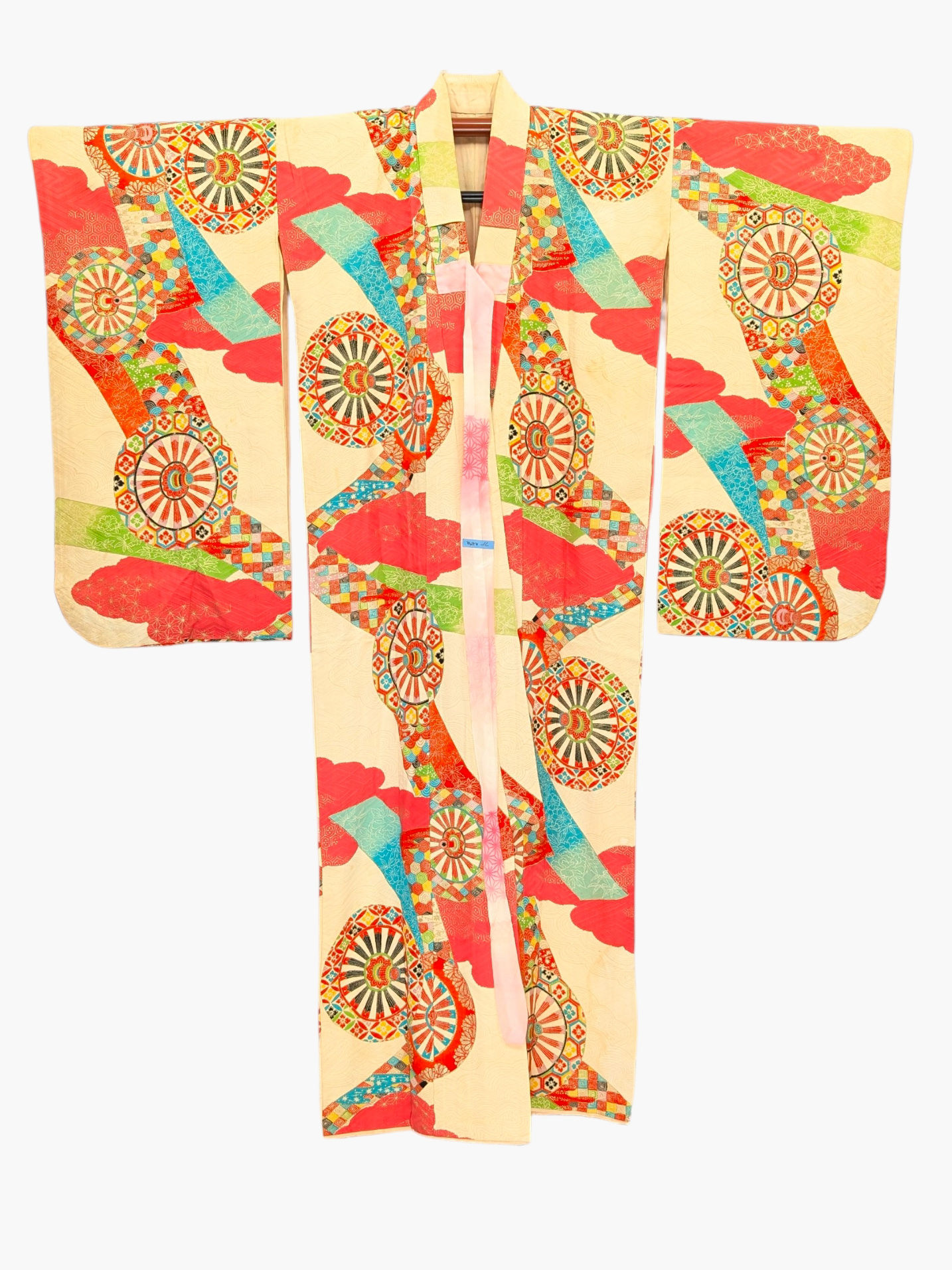 Kimono Enfant Vintage Crème - Roues Stylisées & Rubans