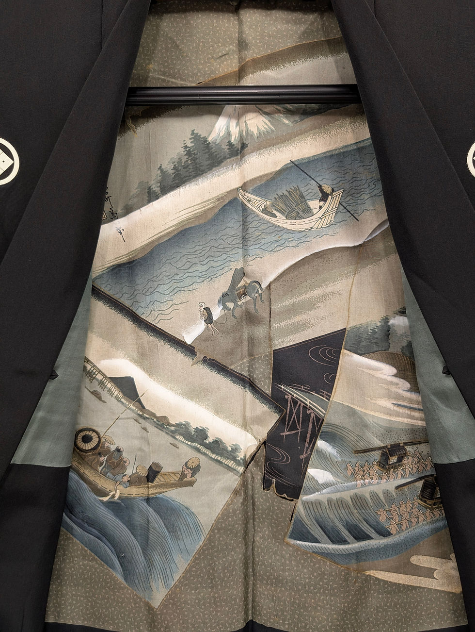 Miniature : Veste Haori vintage - Noir - Doublure mont Fuji