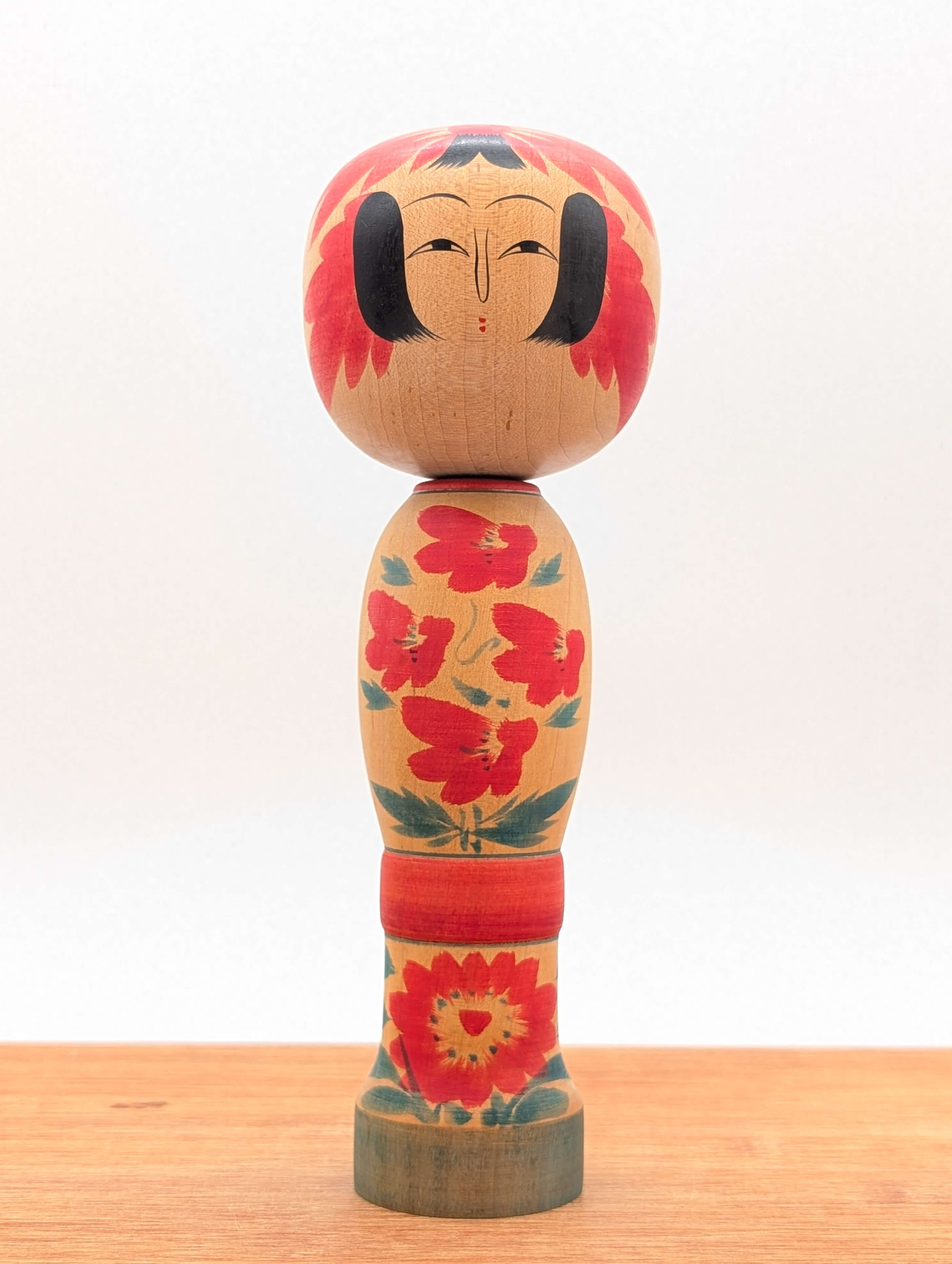 Poupée Kokeshi - Vintage - Motifs floraux - Bois 20cm