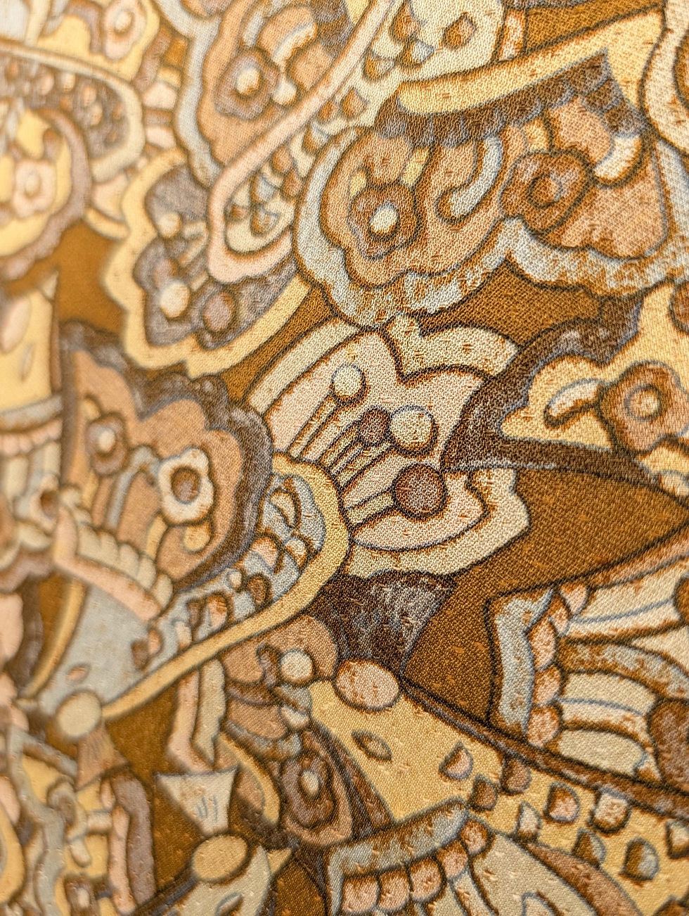 Miniature : Veste Haori Vintage - Abstrait Ocre - Épaisse Et Texturée