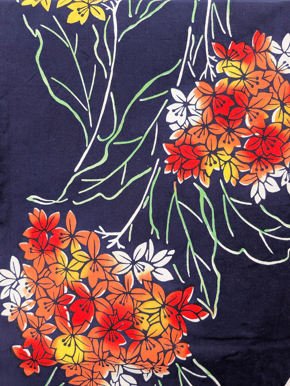 Miniature : Yukata vintage femme bleu marine coton fleuri