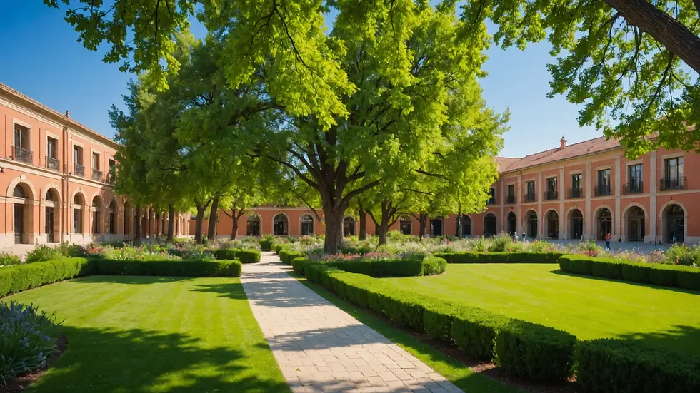 Eye-level view of the American School of Madrid's garden area