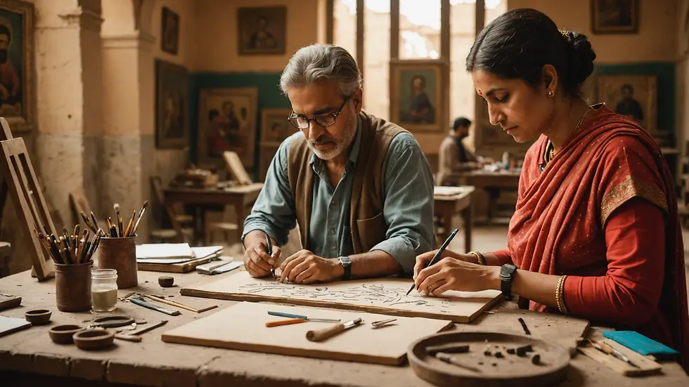 Close-up view of an art workshop in progress at Malik Palace Museum