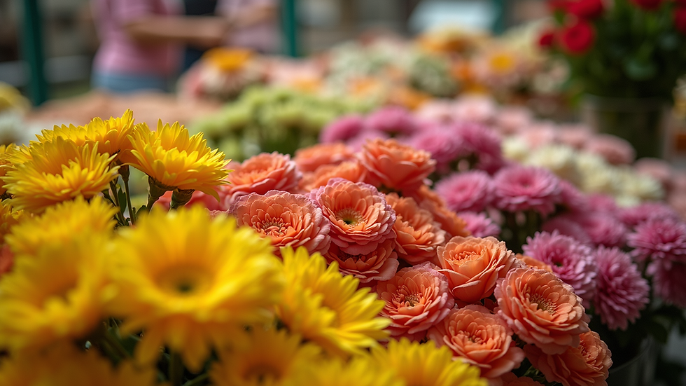 High angle view of a cheerful flower arrangement display