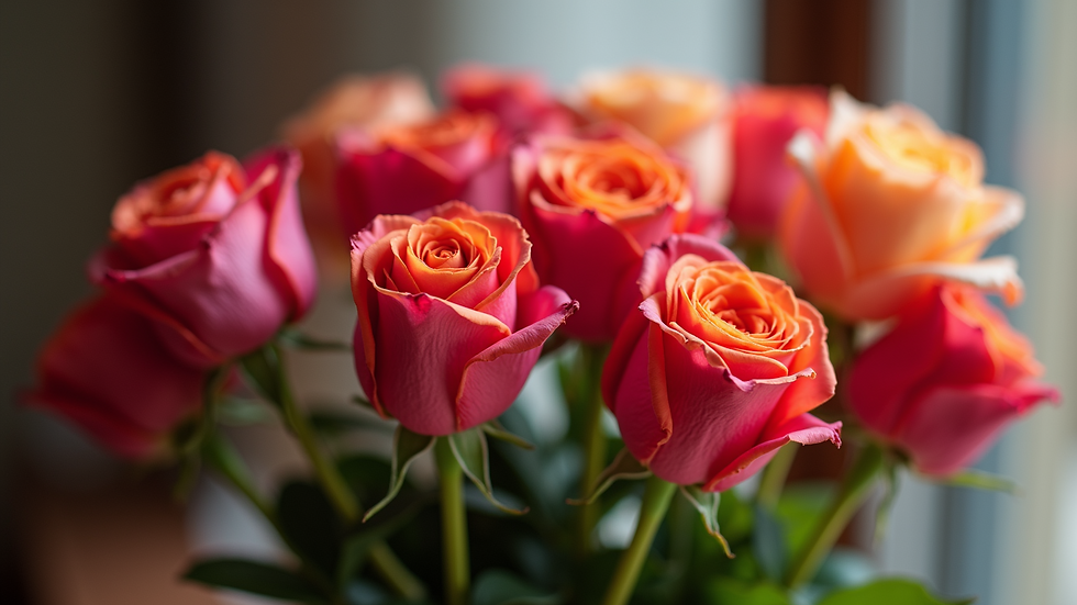 Close-up view of a vibrant bouquet of roses