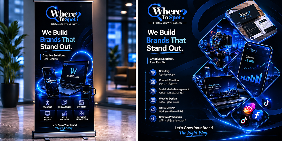 Thumbnail: Modern roll up advertising banner stand displayed in a luxury office environment with futuristic neon blue branding and digit