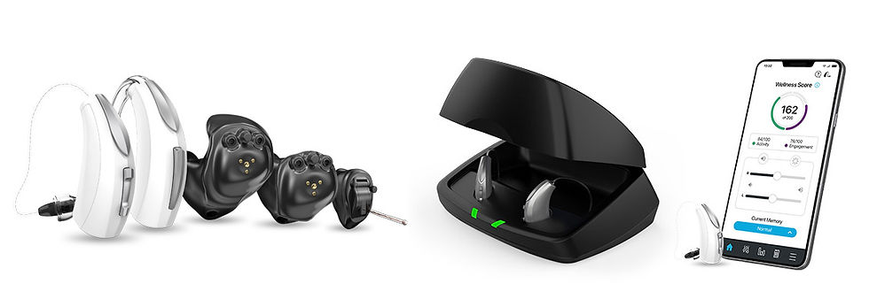 Aris AI hearing aids with rechargeable charging case and smartphone app
