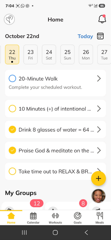 Real Christian Wellness Living home screen with habit checklist