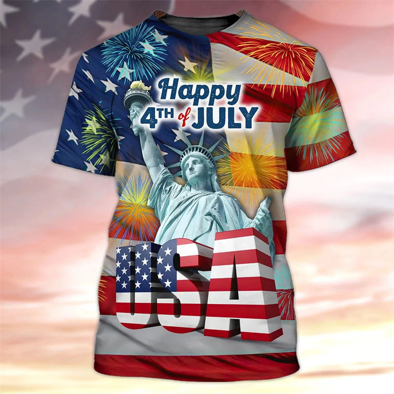 Thumbnail: USA Flag Graphic T-Shirt Men Women Independence Day  3D Printed T Shirts Eagle A