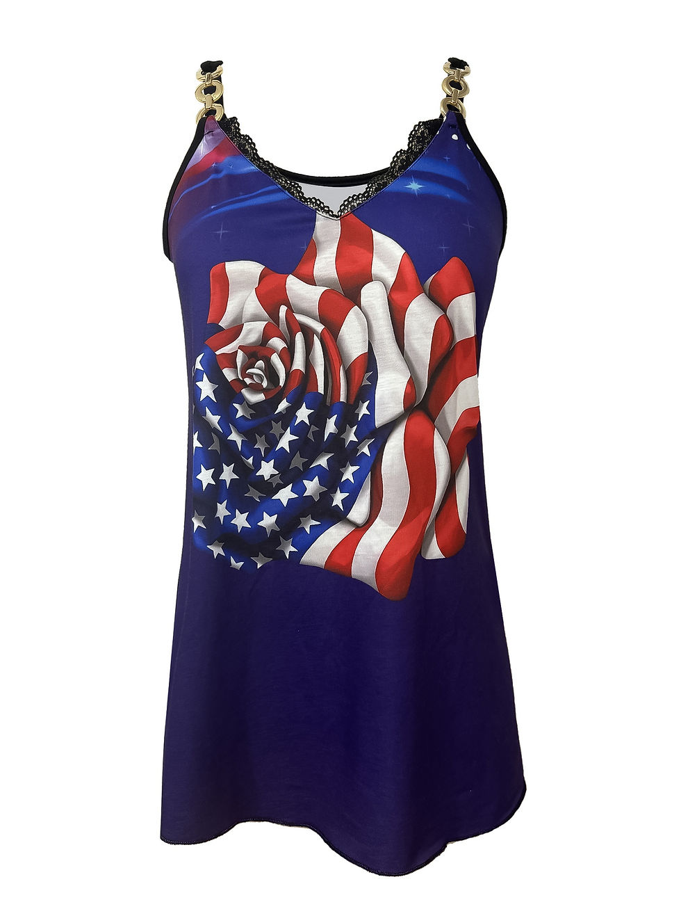 Thumbnail: Vintage American Flag Print V-Neck Cami Top - Soft Micro Elasticity, Contrast La