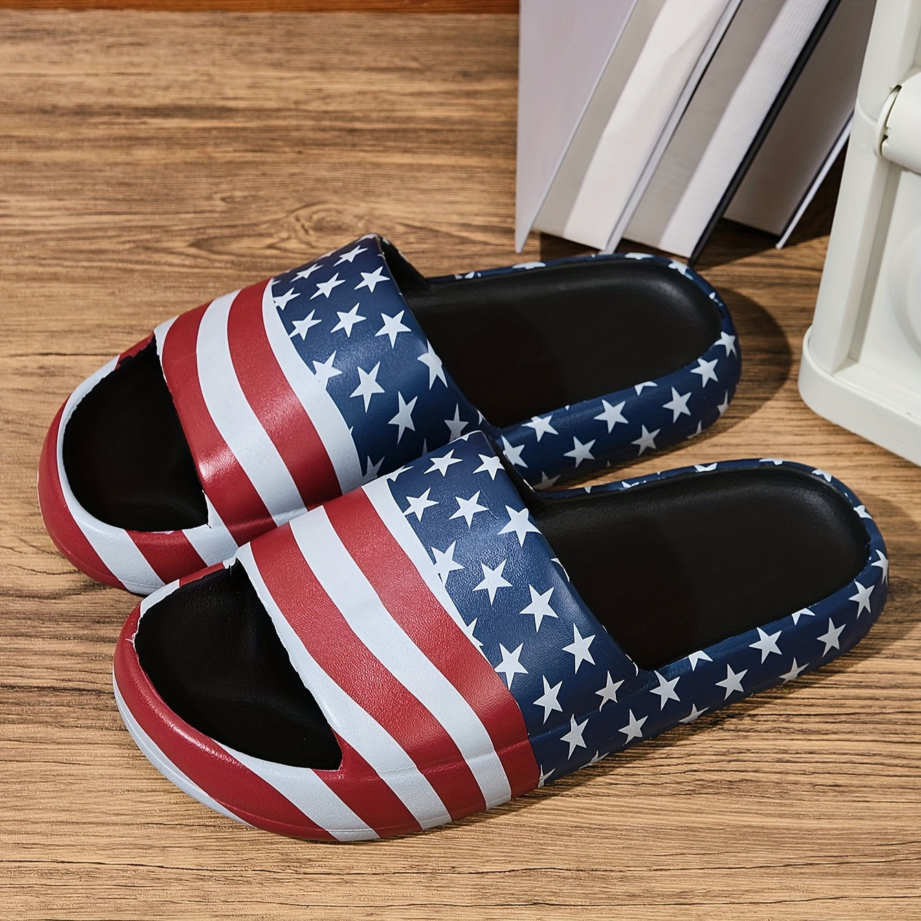 Men's American Flag Pattern Design EVA Slides, Non Slip Quick-drying Open Toe Sl