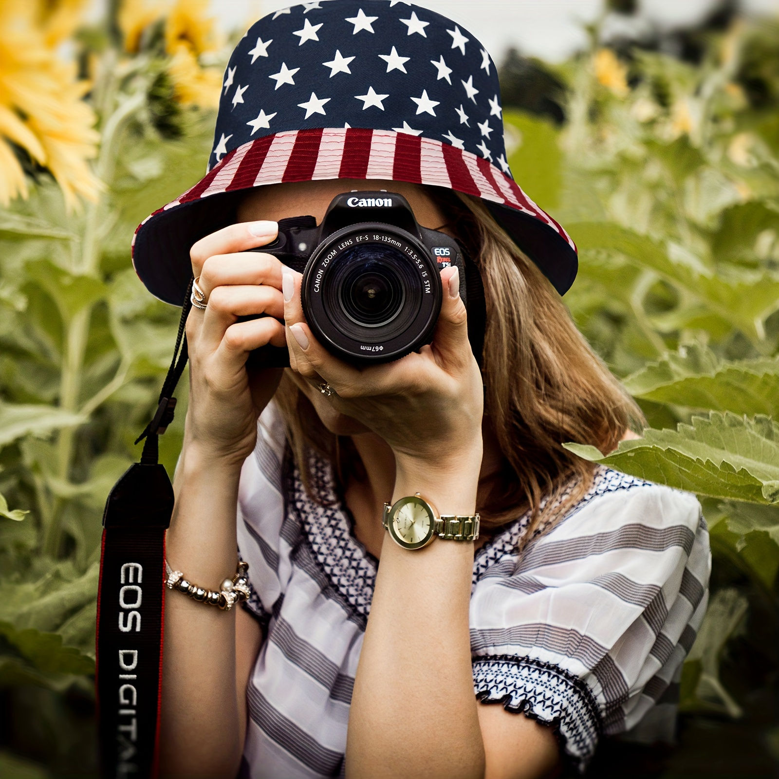 Dual-Sided Patriotic American Flag Bucket Hat - Unisex, Foldable, UV Protection