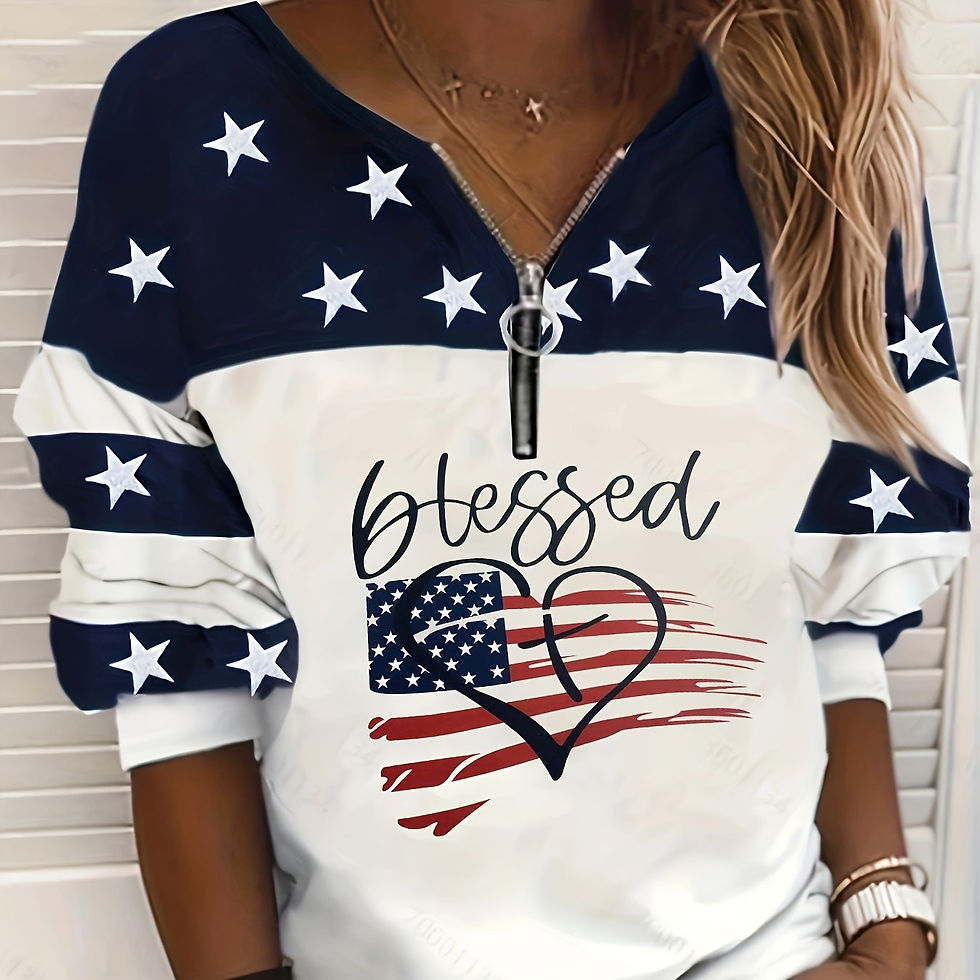 American Flag Print Quarter Zip Sweatshirt, Casual Long Sleeve Sweatshirt For Fa
