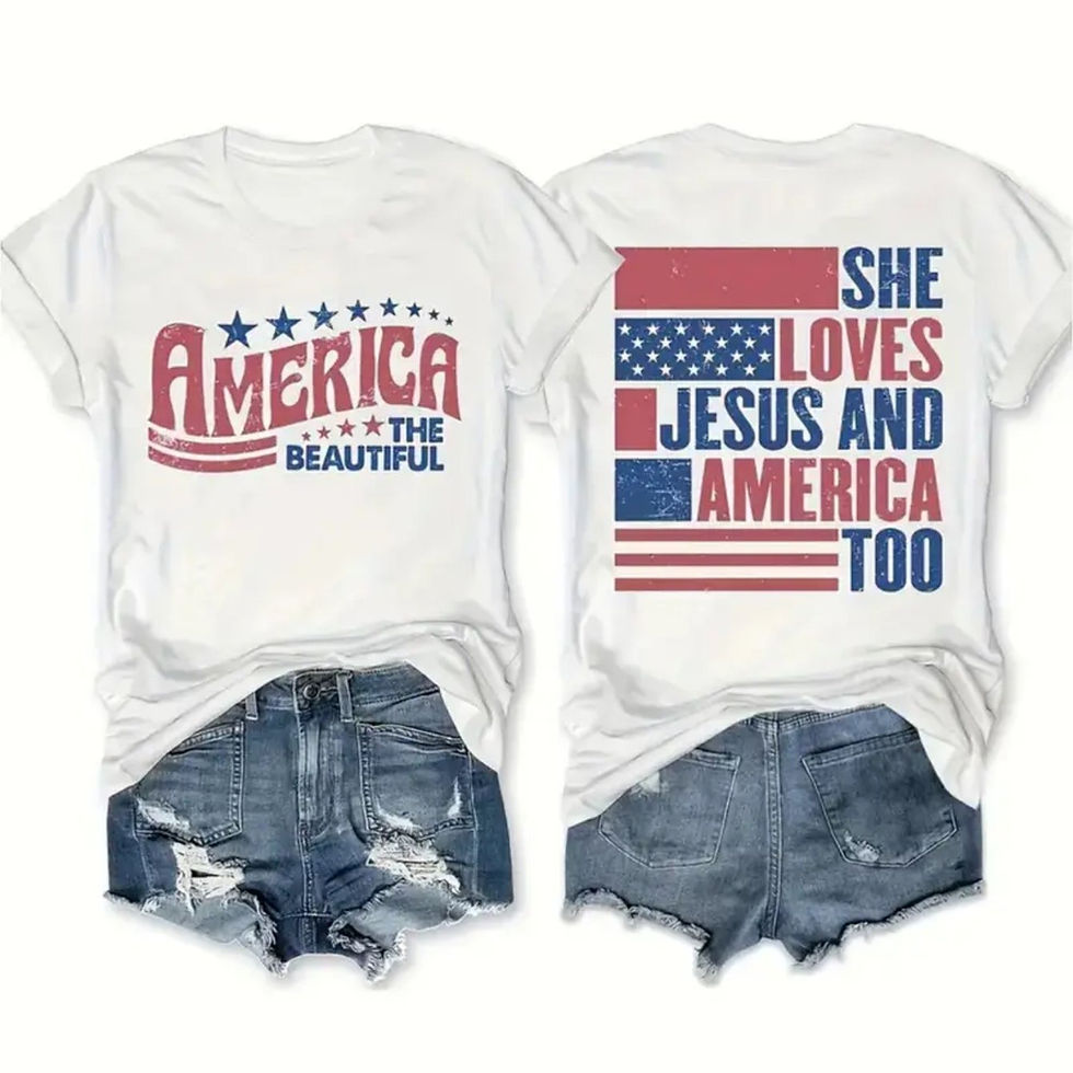 Retro American Flag And Letter Printed Women'S T-Shirt, Patriotic "She Also Love