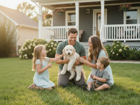 Family holding a puppy
