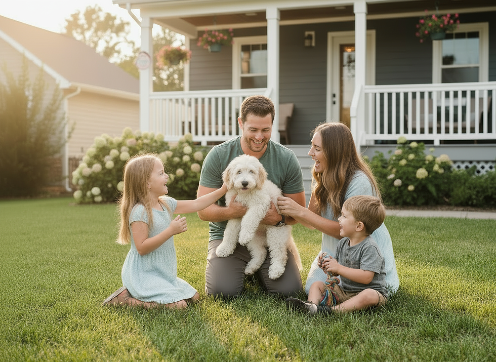 Family holding a puppy