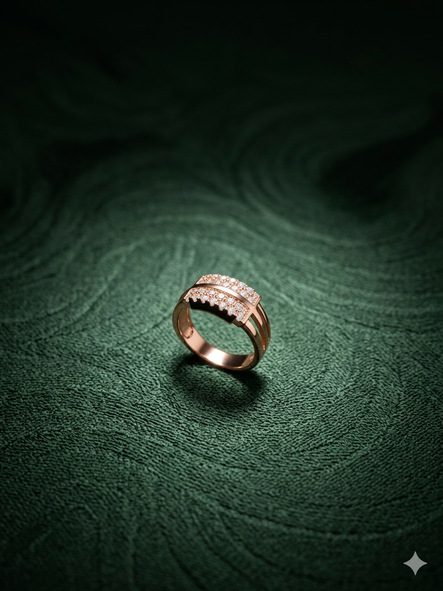 Italian 92.5 silver rose gold polished ring with white stones