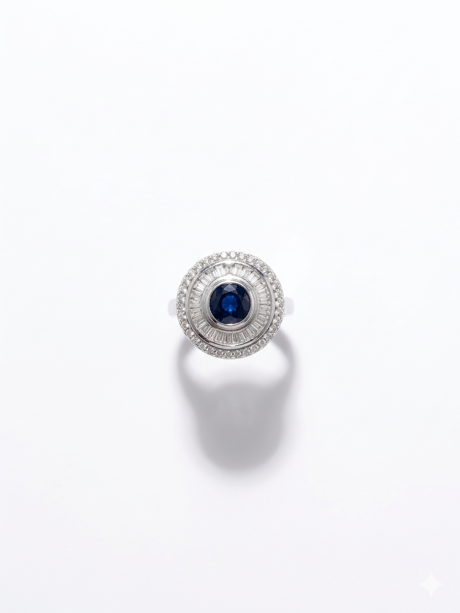 Round Queen-style ring with blue stone-Size 5