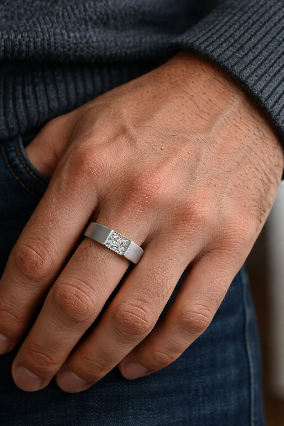Thumbnail: Mat-finished statement ring with with square diamond