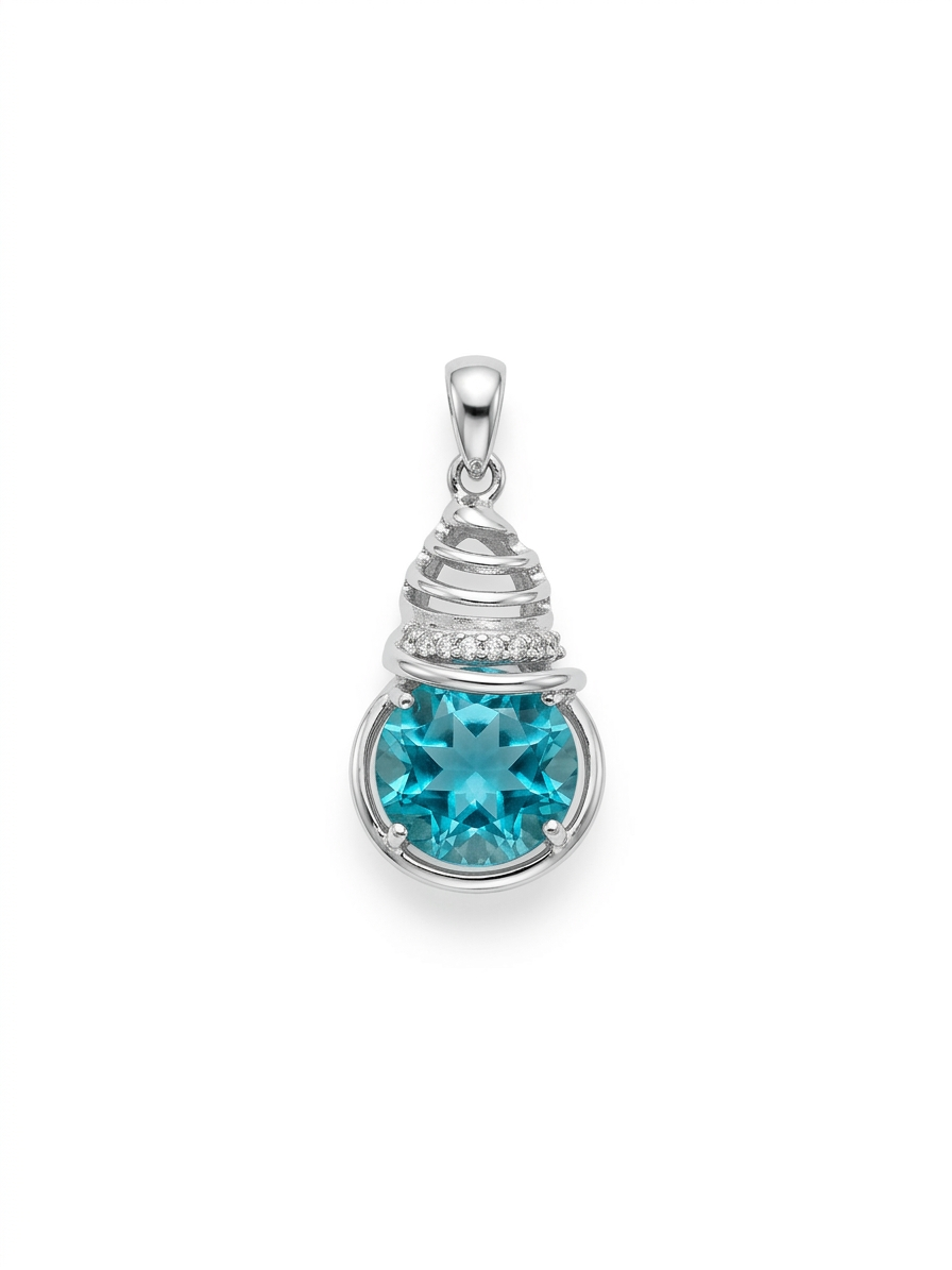 Brilliant Blue Crystal Solitaire Silver Pendant – Whirlwind Wire Wrapped Design