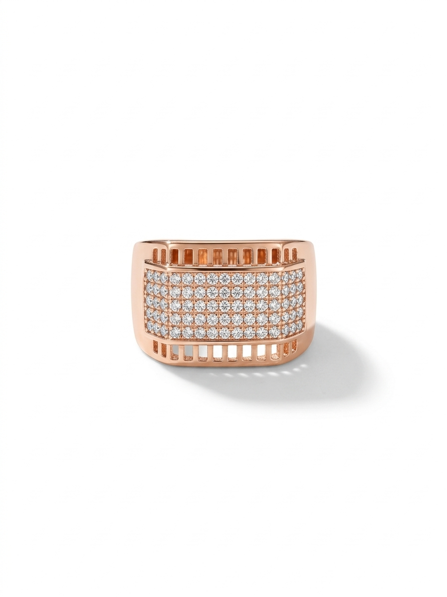 Sterling silver italian laser cutted ring with whitee stones
