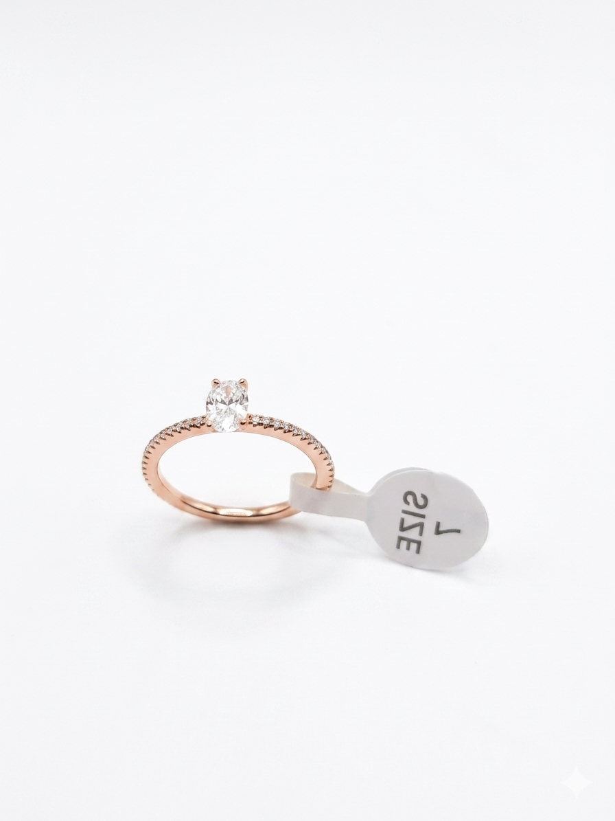 Minimalist Oval Diamond Engagement Ring with Micro Pavé Band (Rose Gold)