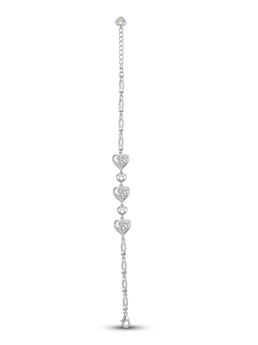 Italian laser cutted heart shaped 92.5 silver bracelet