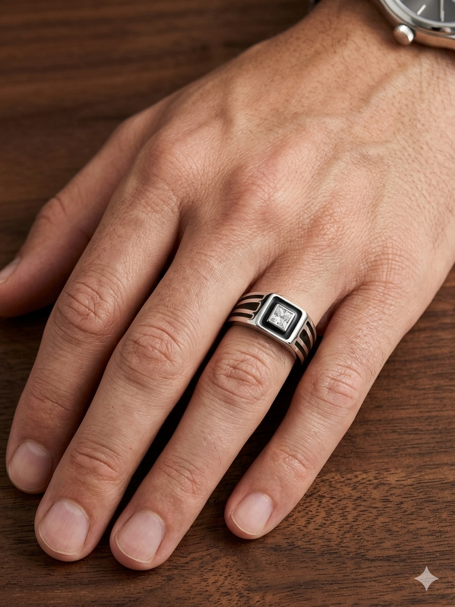 Thumbnail: Elegant Square center stone designer ring for mens