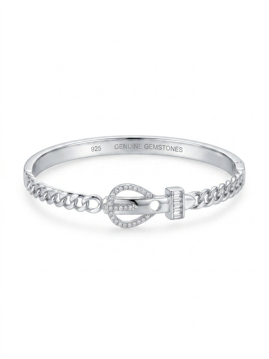 925 Sterling Silver Buckle Chain Diamond Bracelet for Women
