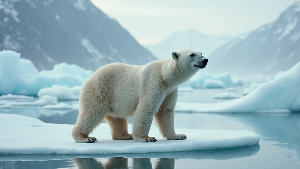 Close-up view of a polar bear on a melting ice cap
