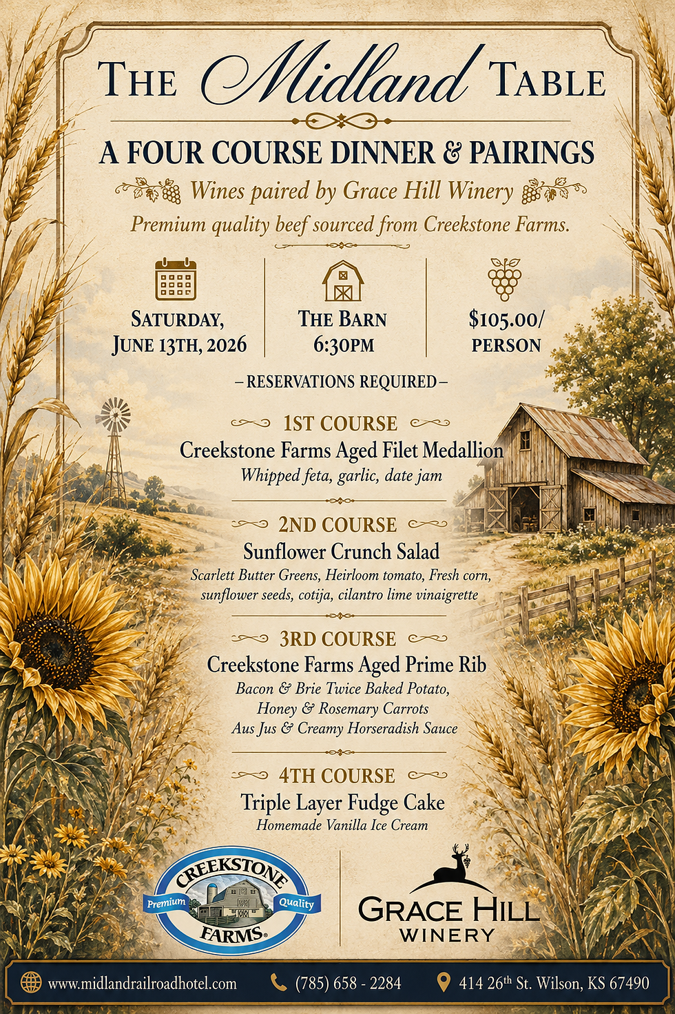Four Course Dinner & Pairings at The Midland Table