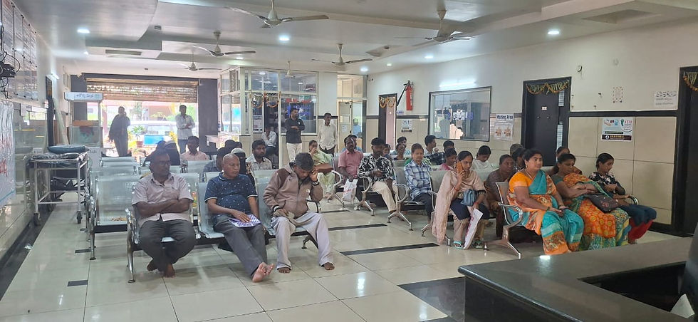 Hospital waiting room with many patients in Jagtial
