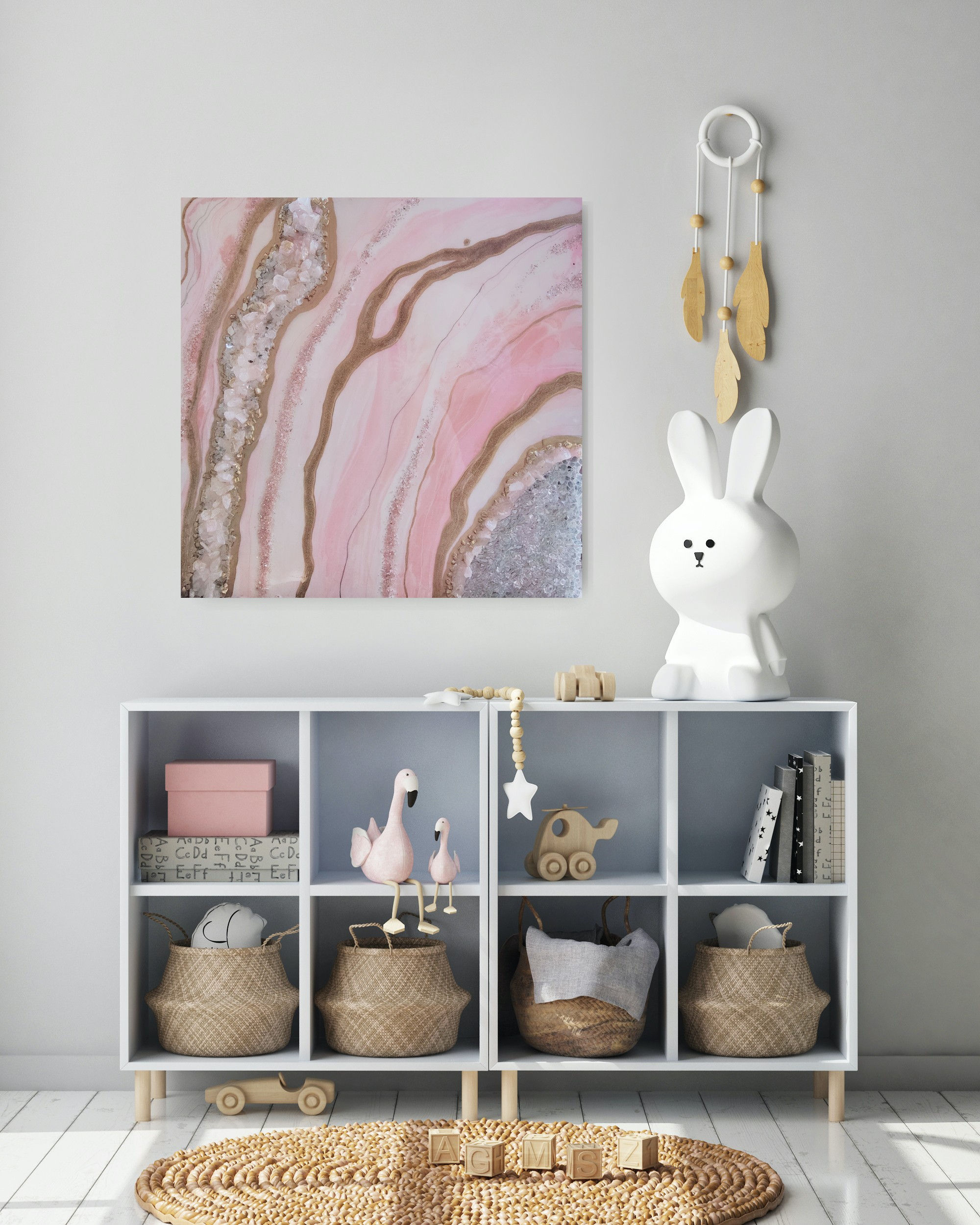 36x36 Soft Pink & Gold Agate Art