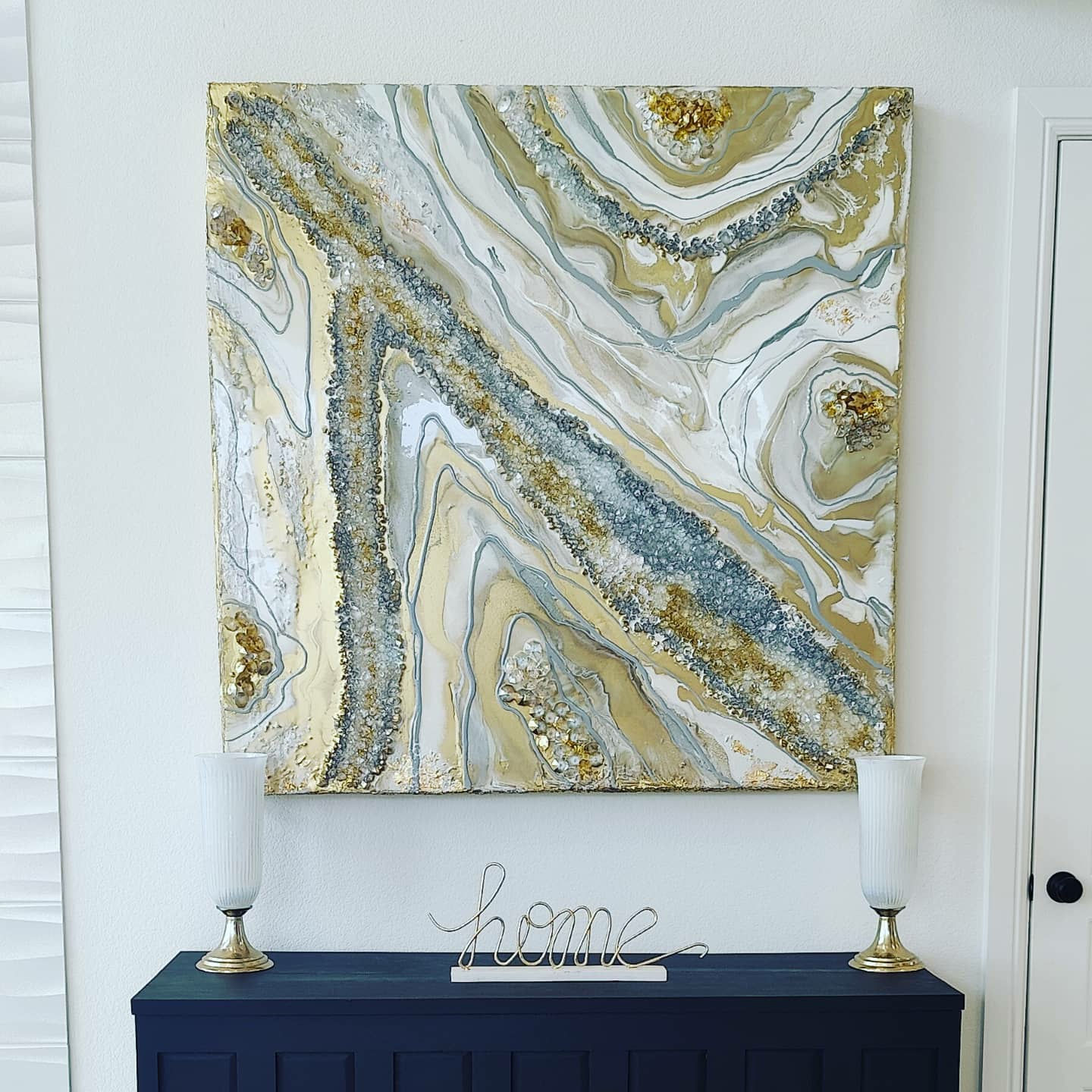 Custom White & Gold Resin Art 52x52