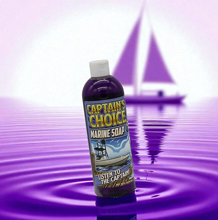 16 Ounce Bottle of Marine Soap Captains Choice, Purple Splashes and a Boat
