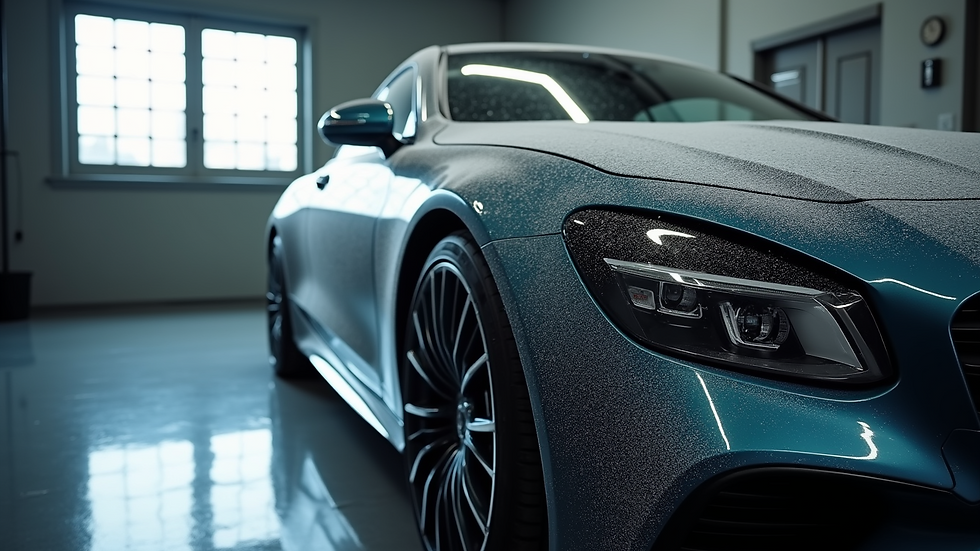 Eye-level view of a car being detailed with Competition Finish wax