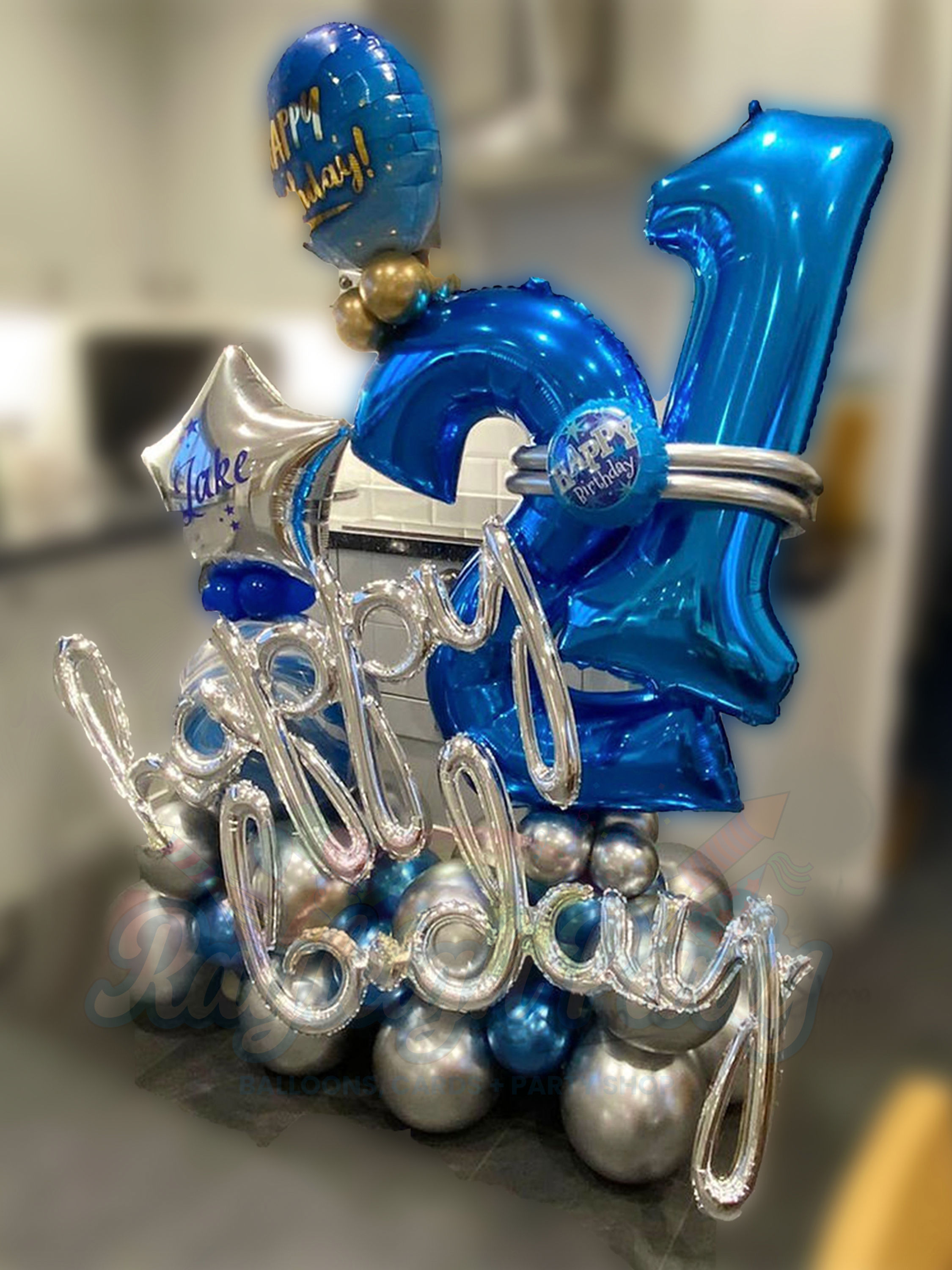 Jumbo Personalised Blue Silver Chrome Floor Display